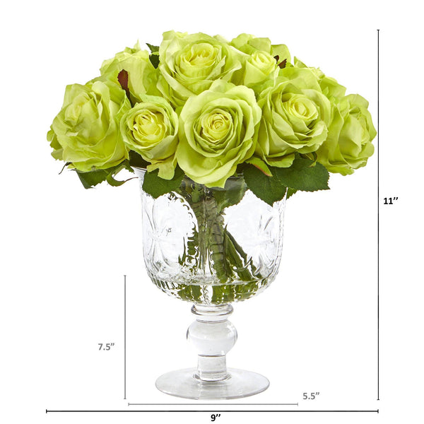 11” Rose Artificial Arrangement in Royal Glass Urn