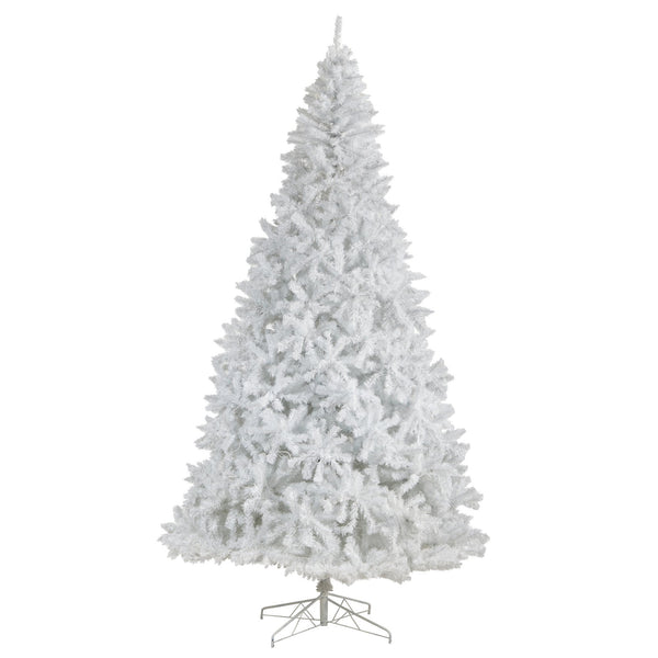 11' White Artificial Christmas Tree with 2720 Bendable Branches and 1000 LED Lights
