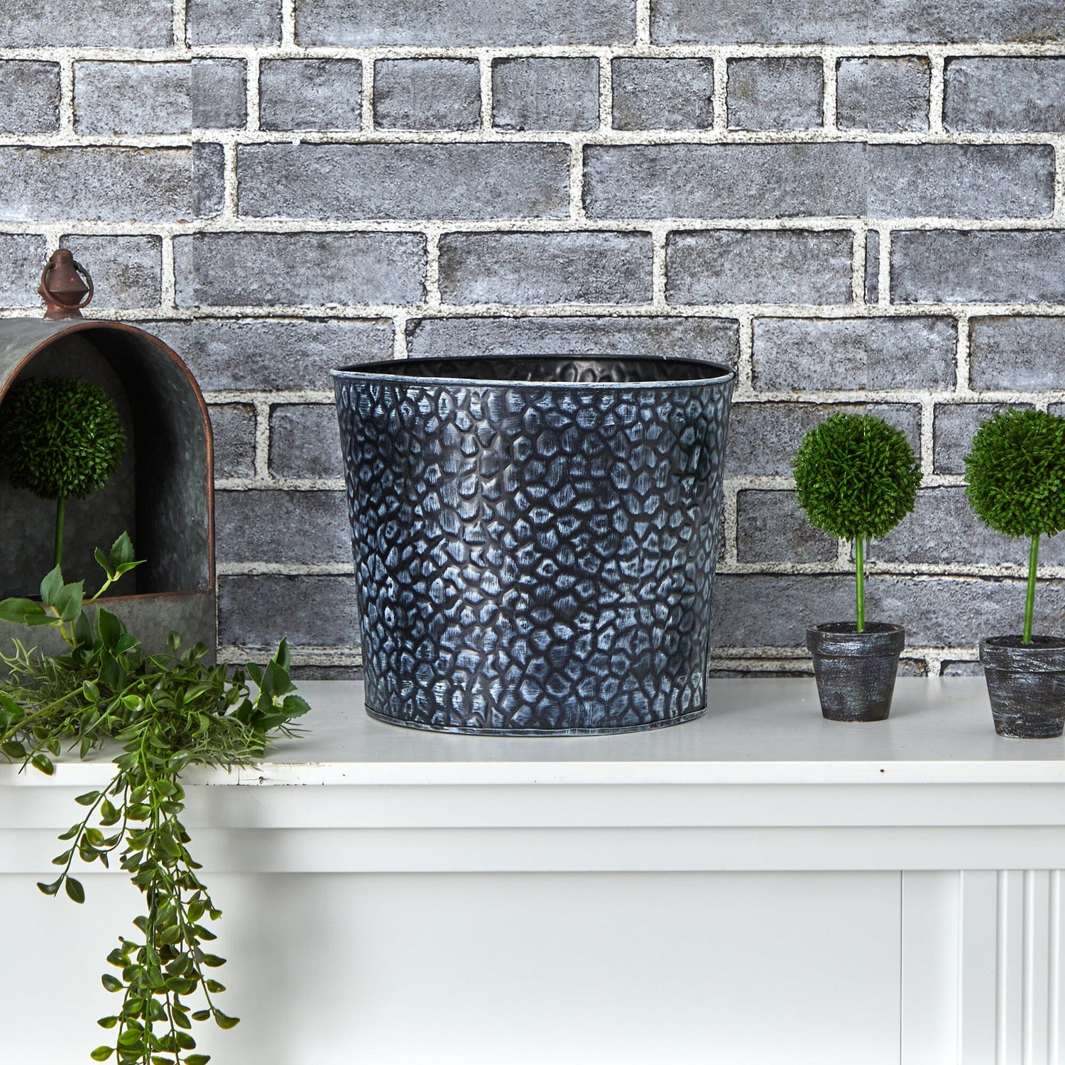 11.5” Embossed Tin Bucket with Pebble Pattern