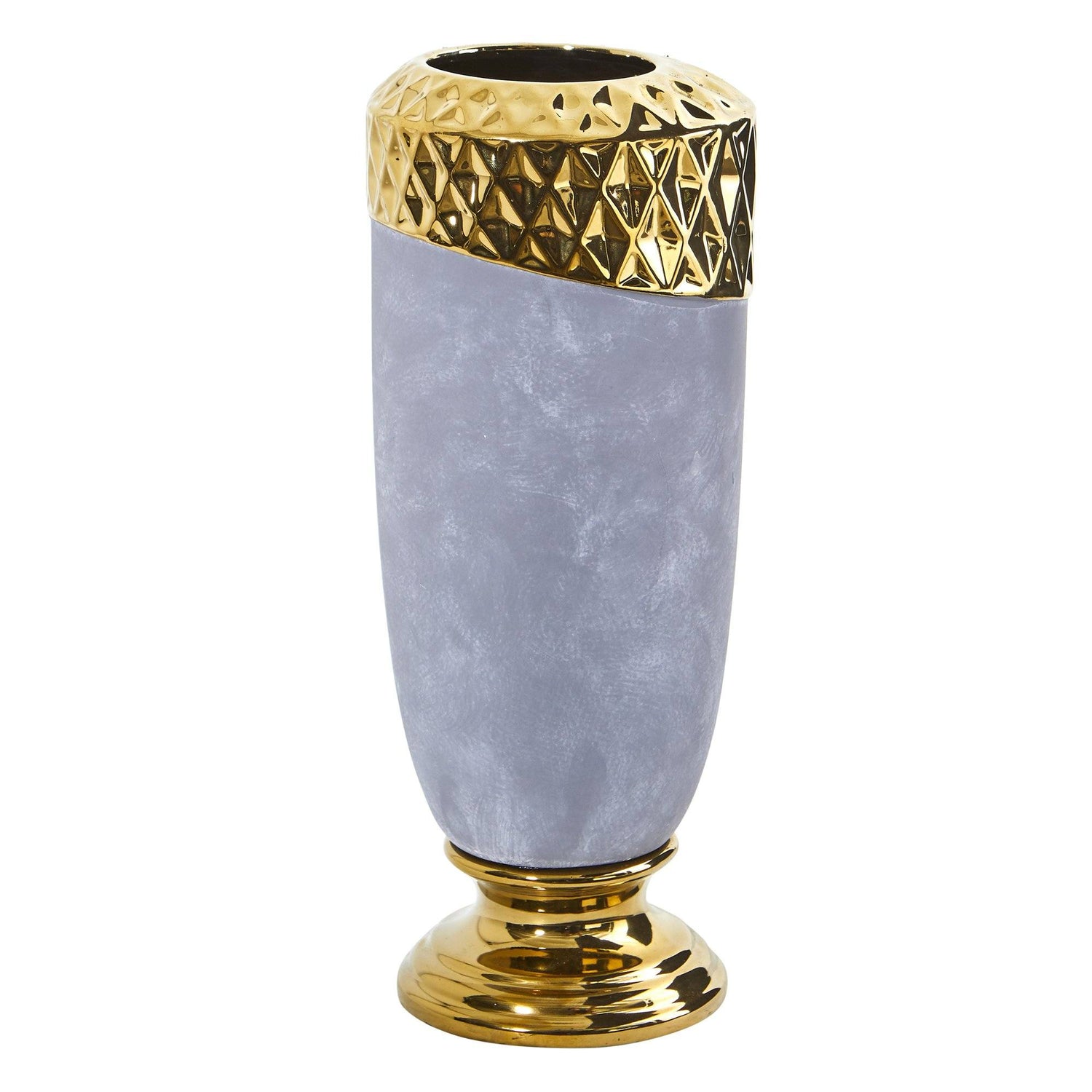 11.5” Regal Stone Vase with Gold Accents