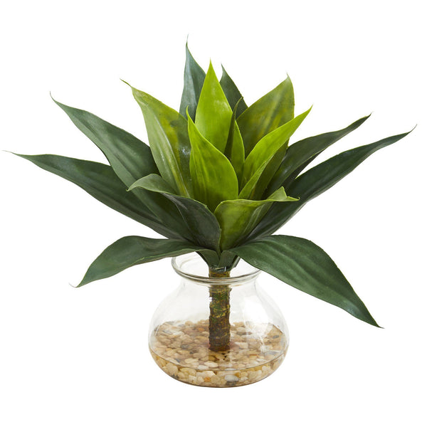 12" Agave Succulent Artificial Plant in Glass Vase"