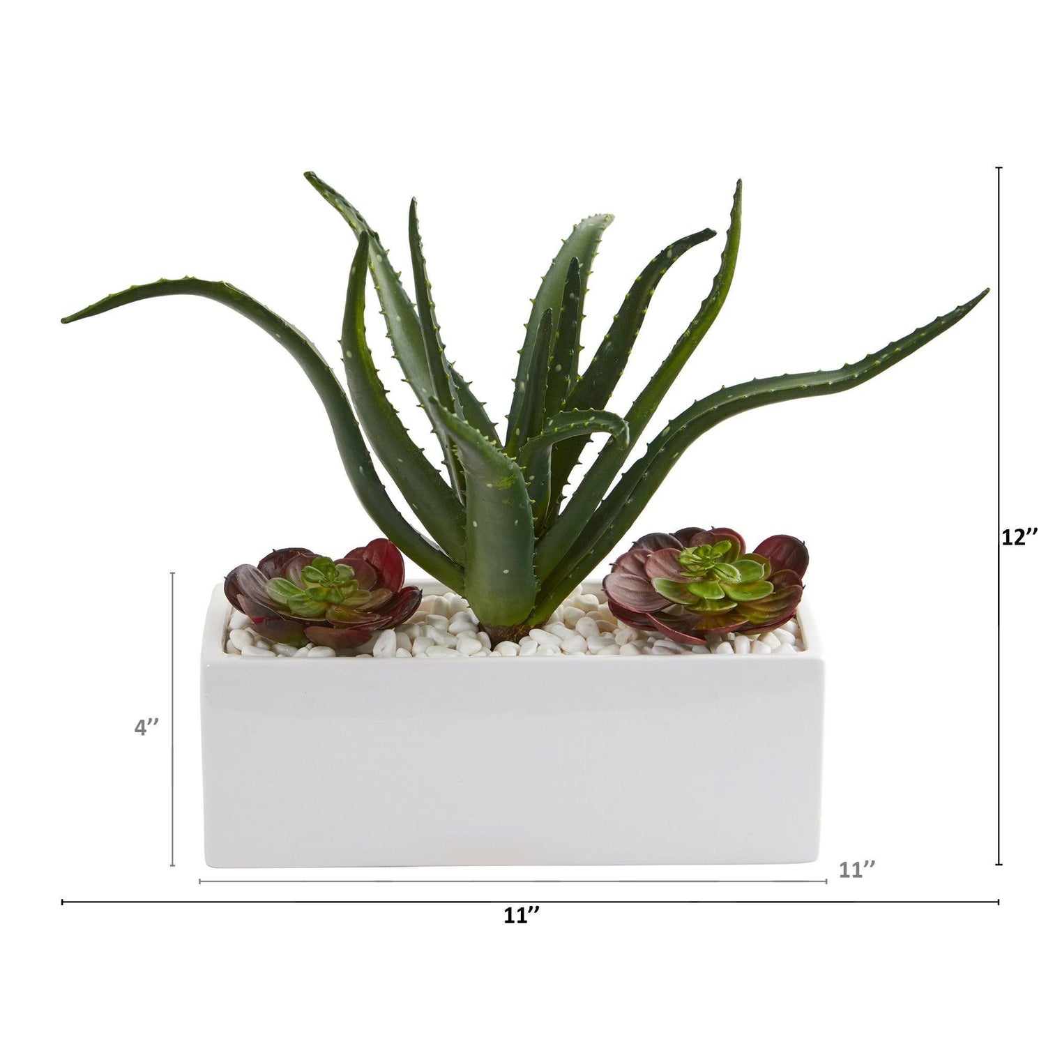 12” Aloe and Echeveria Succulent Artificial Plant in White Planter