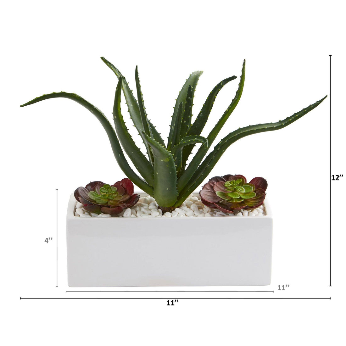 white rectangular succulent planter 12” Aloe and Echeveria Succulent Artificial Plant in White Planter