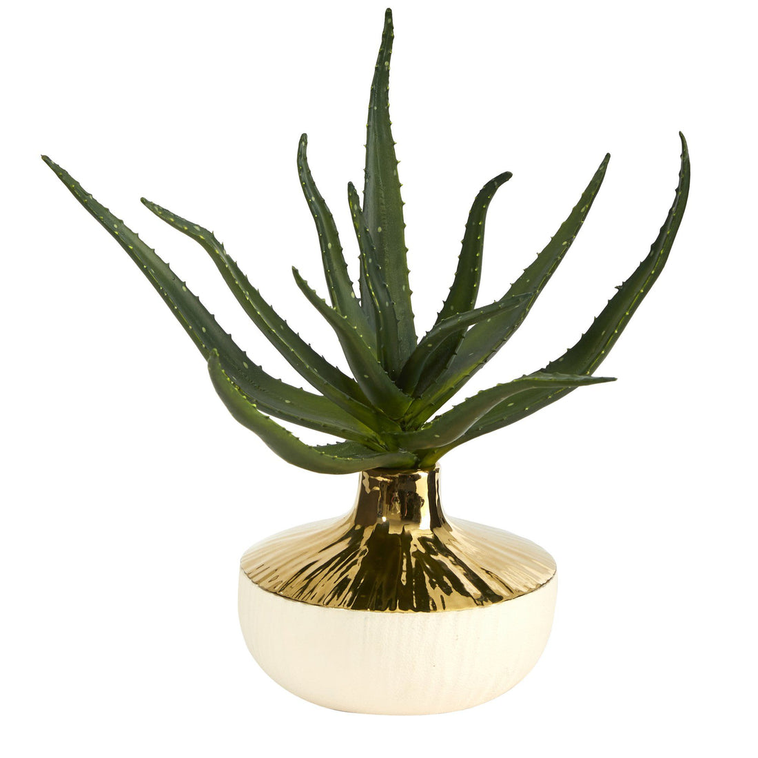 elegant succulent 12” Aloe Succulent Artificial Plant in Gold and Cream Elegant Planter