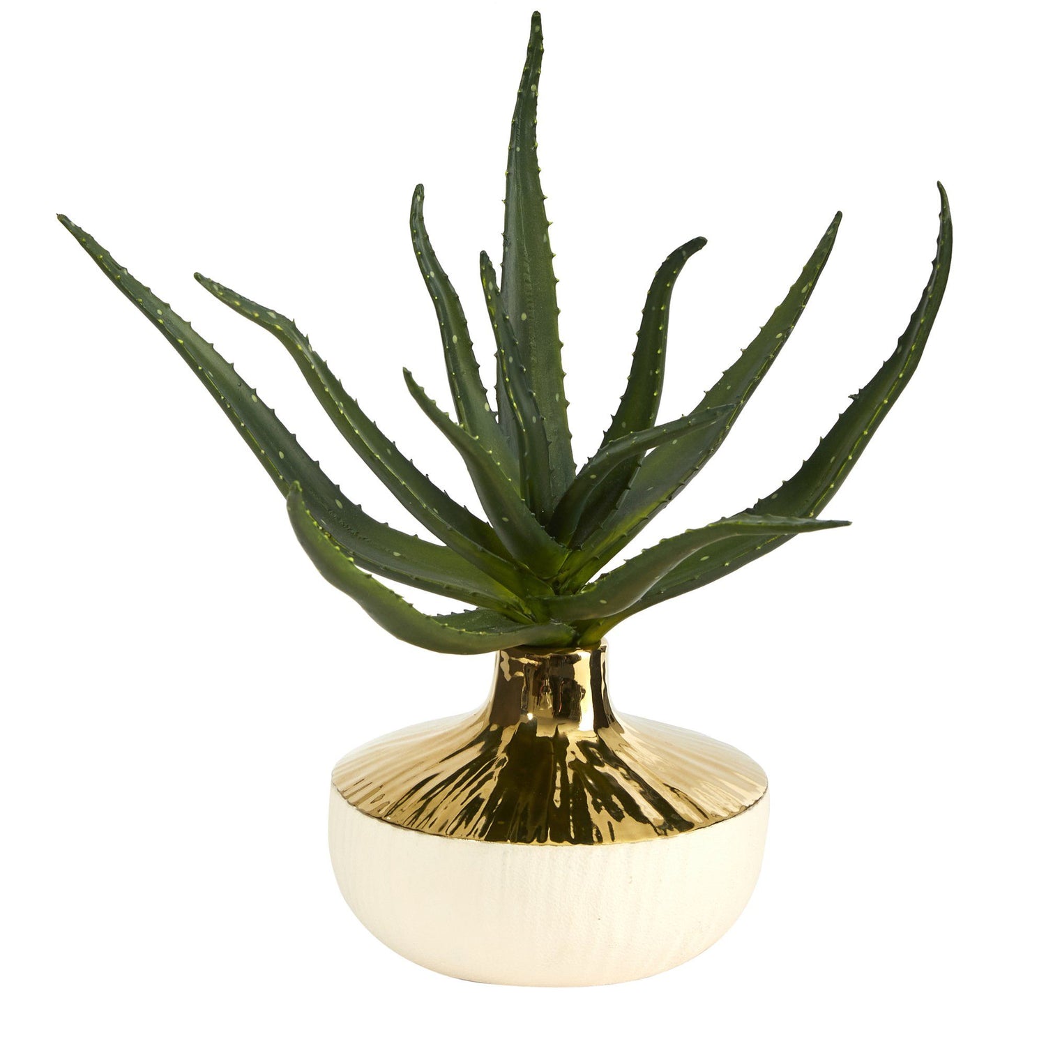 gold succulent planter 12” Aloe Succulent Artificial Plant in Gold and Cream Elegant Planter