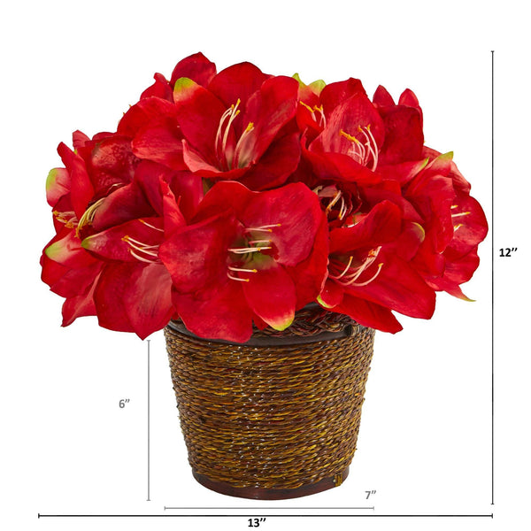 12” Amaryllis Artificial Arrangement in Basket