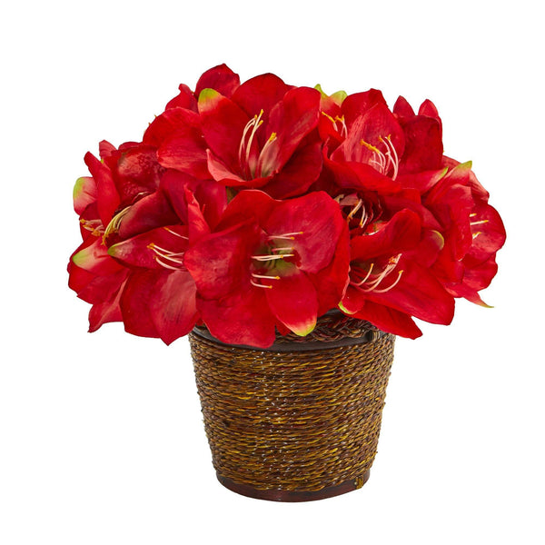 12” Amaryllis Artificial Arrangement in Basket