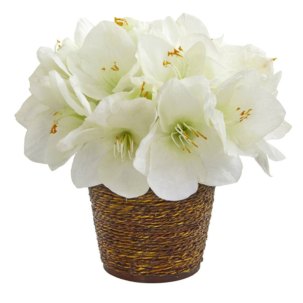 12” Amaryllis Artificial Arrangement in Basket