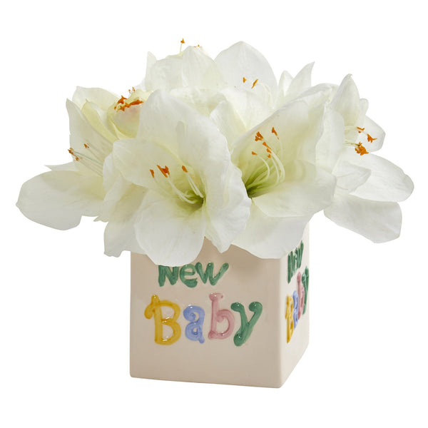 12” Amaryllis Artificial Arrangement in “New Baby” Vase
