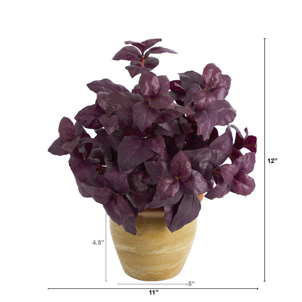12” Basil Artificial Plant in Ceramic Planter