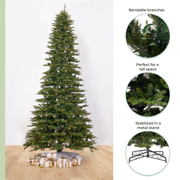 12’ Belgium Fir “Natural Look” Artificial Christmas Tree with 1500 Clear LED Lights and 4962 Bendable Branches