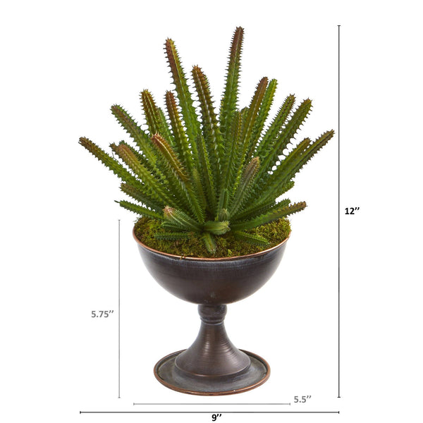 12” Cactus Succulent Artificial Plant in Metal Chalice