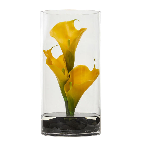 12” Calla Lily Artificial Arrangement in Cylinder Glass
