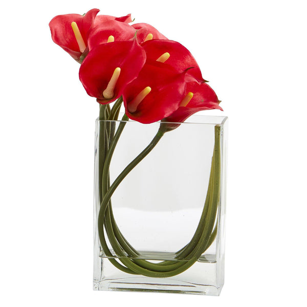 12’’ Calla Lily in Rectangular Glass Vase Artificial Arrangement