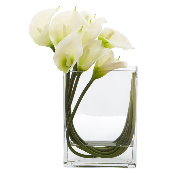 12’’ Calla Lily in Rectangular Glass Vase Artificial Arrangement