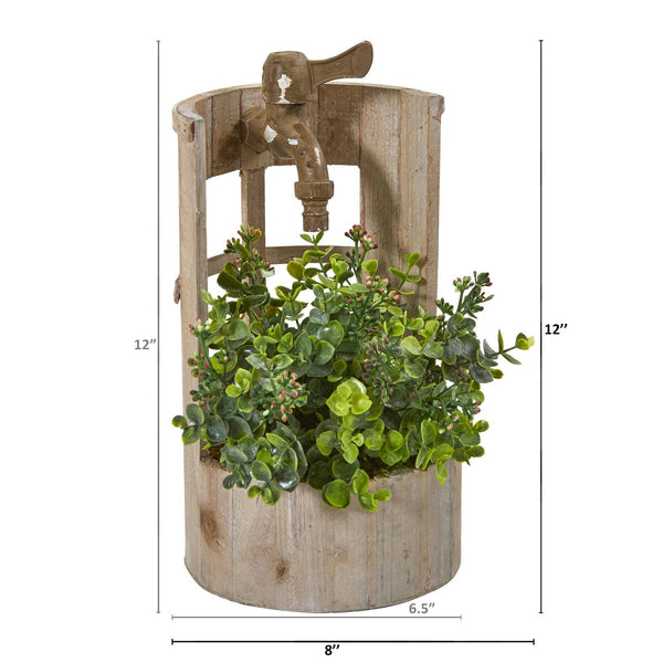 12” Eucalyptus and Sedum Artificial Plant in Faucet Planter