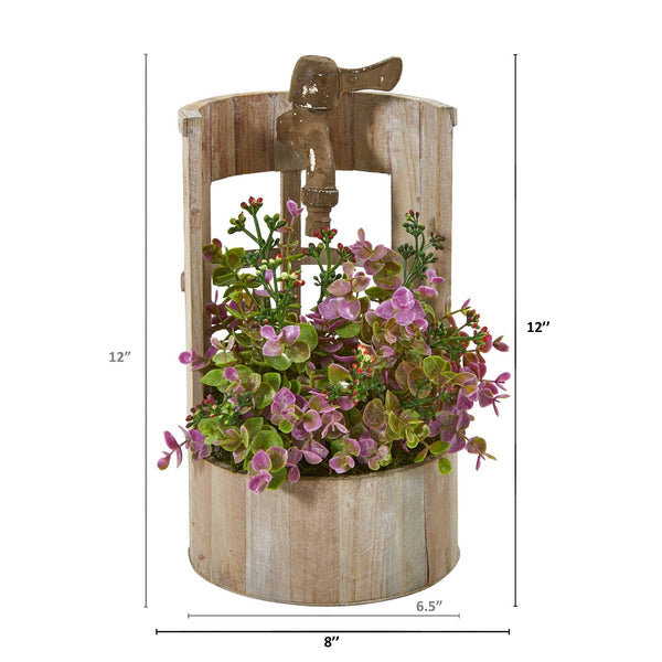 12” Eucalyptus and Sedum Artificial Plant in Faucet Planter