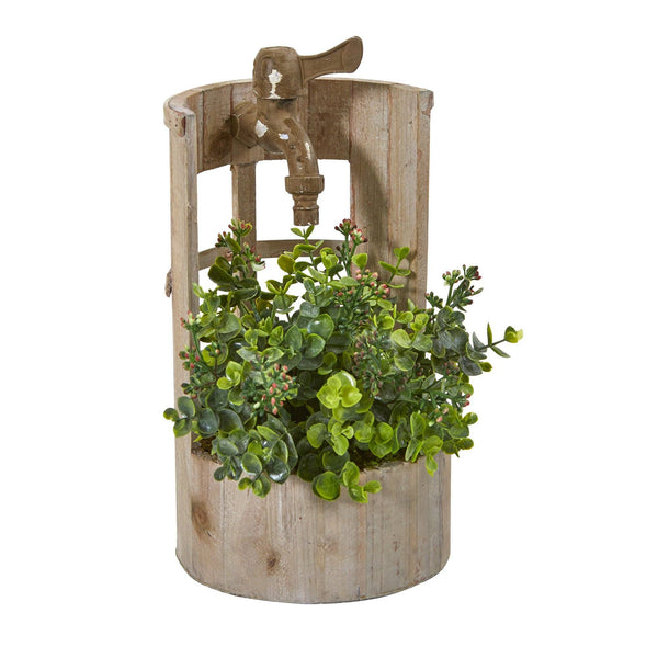 12” Eucalyptus and Sedum Artificial Plant in Faucet Planter