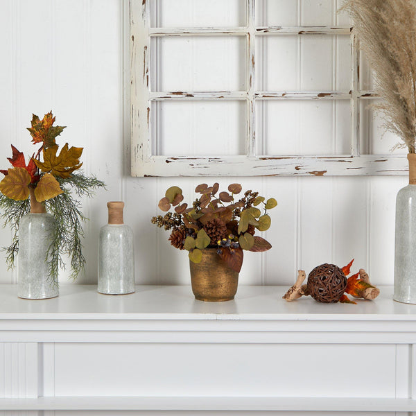 12” Fall Eucalyptus, Pinecones and Berries Artificial Autumn Arrangement in Decorative Vase