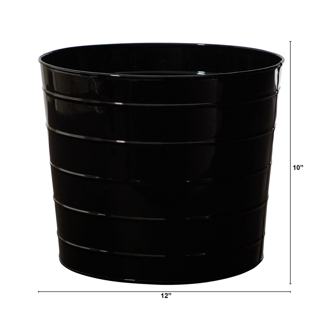 12 Farmhouse Black Metal Ribbed Planter | Nearly Natural