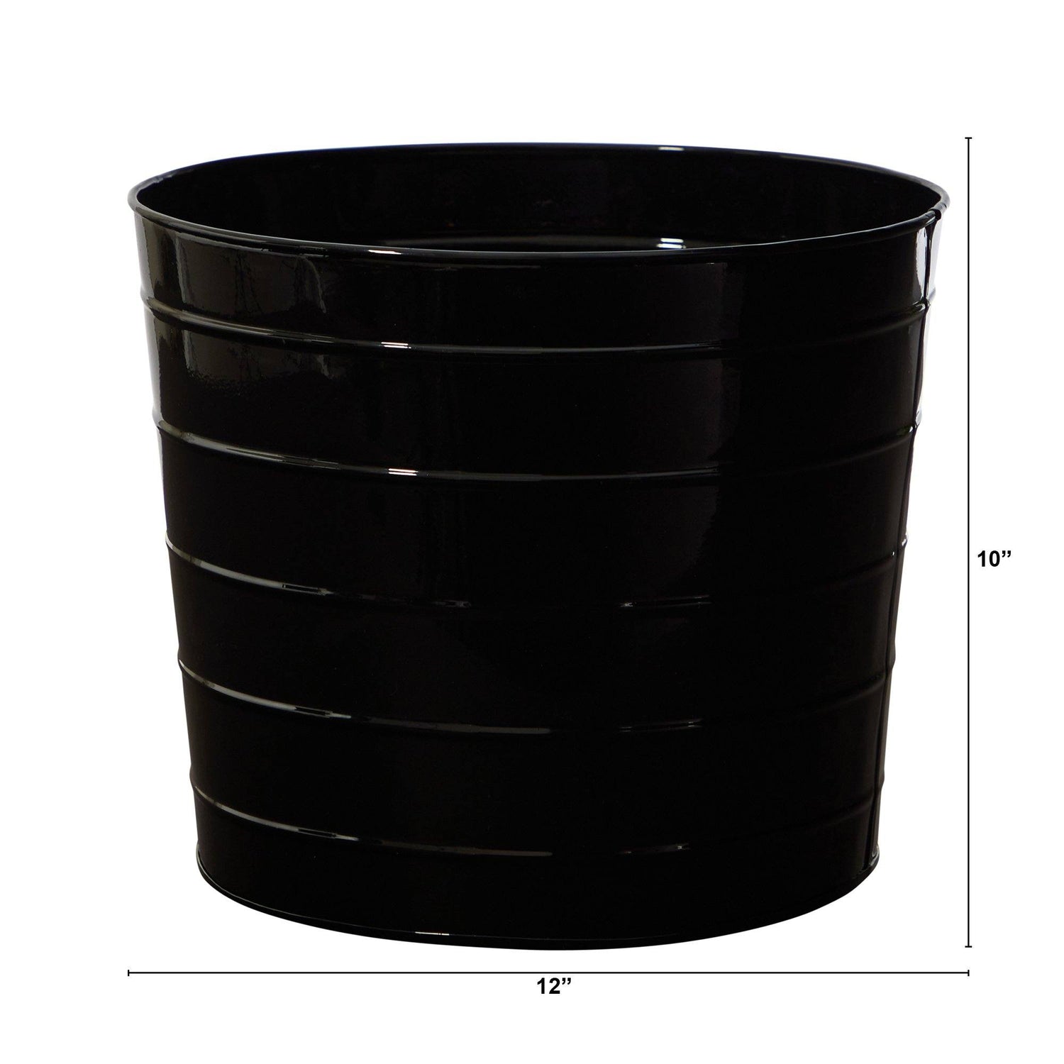 12” Farmhouse Black Metal Ribbed Planter