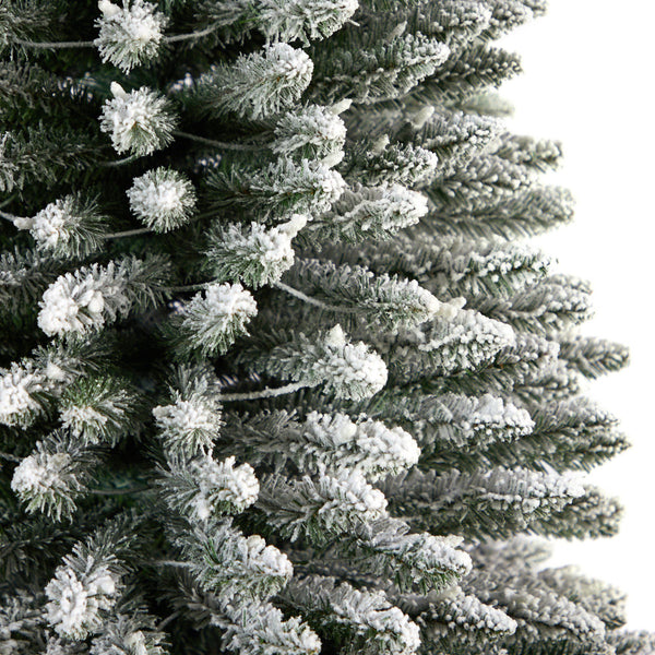 12’ Flocked Pencil Artificial Christmas Tree with 1000 Clear Lights and 1819 Bendable Branches