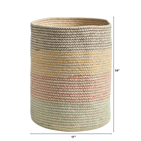 12” Handmade Natural Cotton Multicolored Woven  Planter