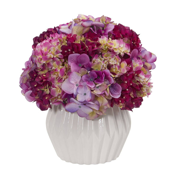 12” Hydrangea Artificial Plant in White Vase