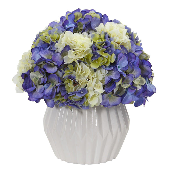 12” Hydrangea Artificial Plant in White Vase