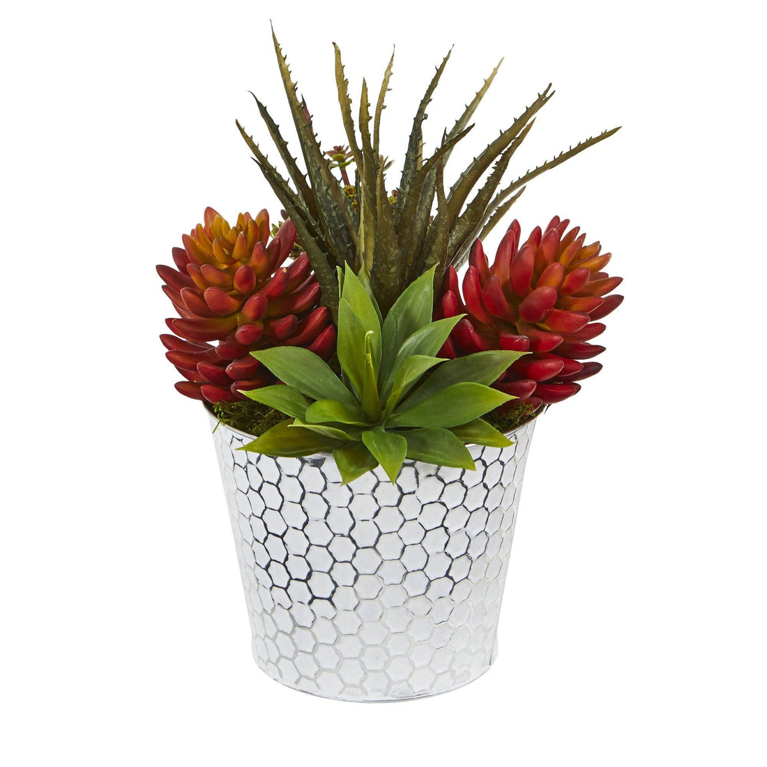 succulent silk plants 12” Mixed Succulent Artificial Plant in Embossed White Planter