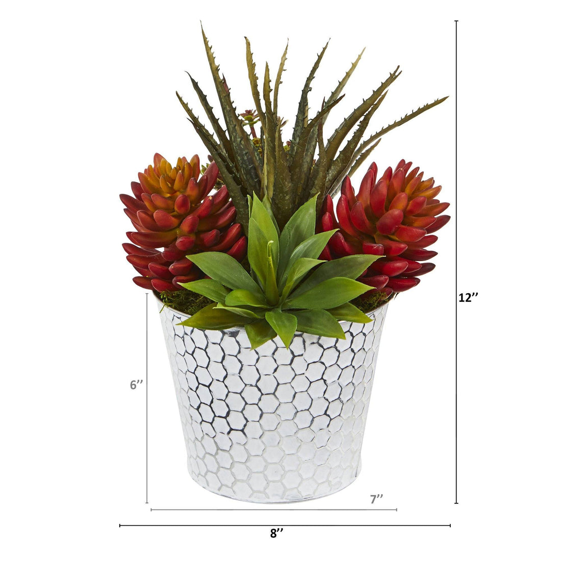nearly natural succulents 12” Mixed Succulent Artificial Plant in Embossed White Planter