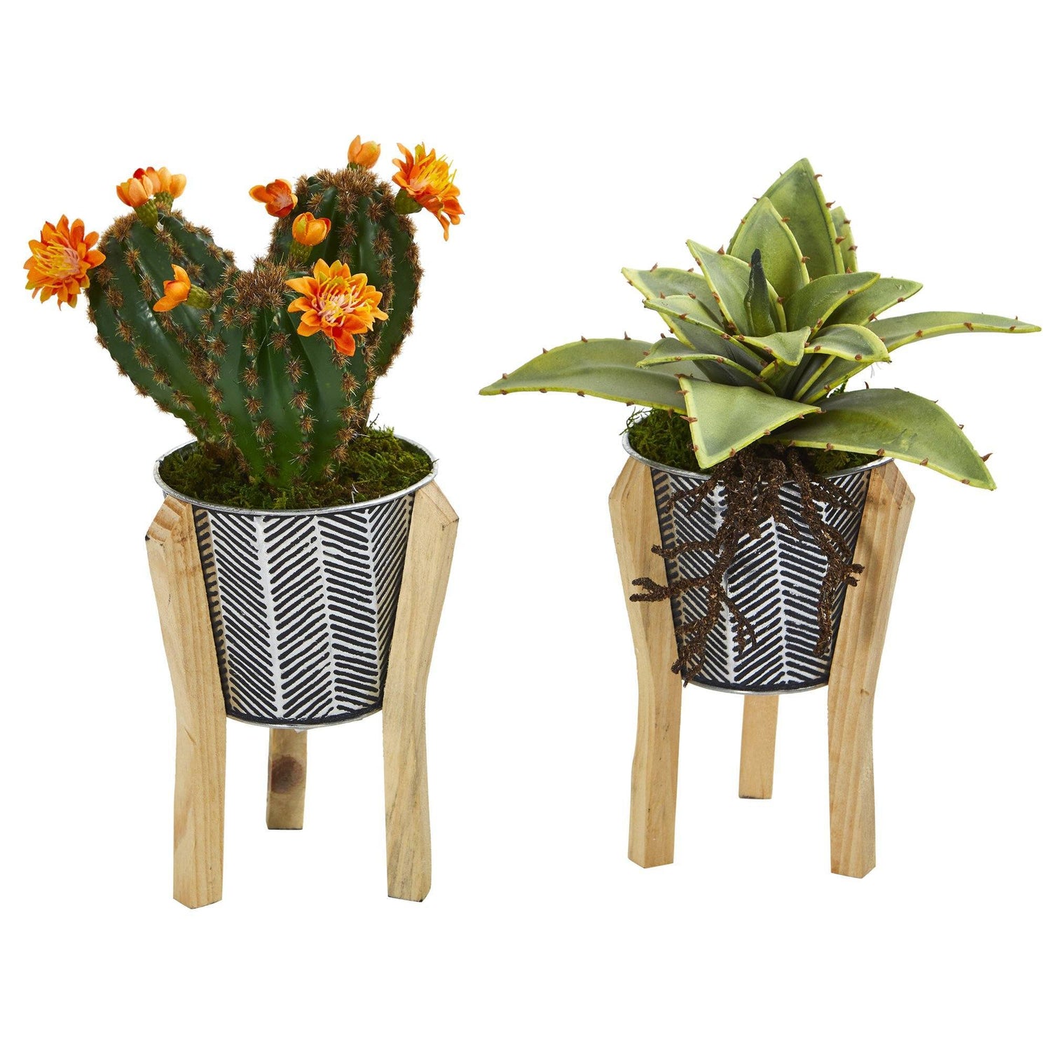 12” Mixed Succulent Artificial Plant in Tin Planter with Legs (Set of 2)