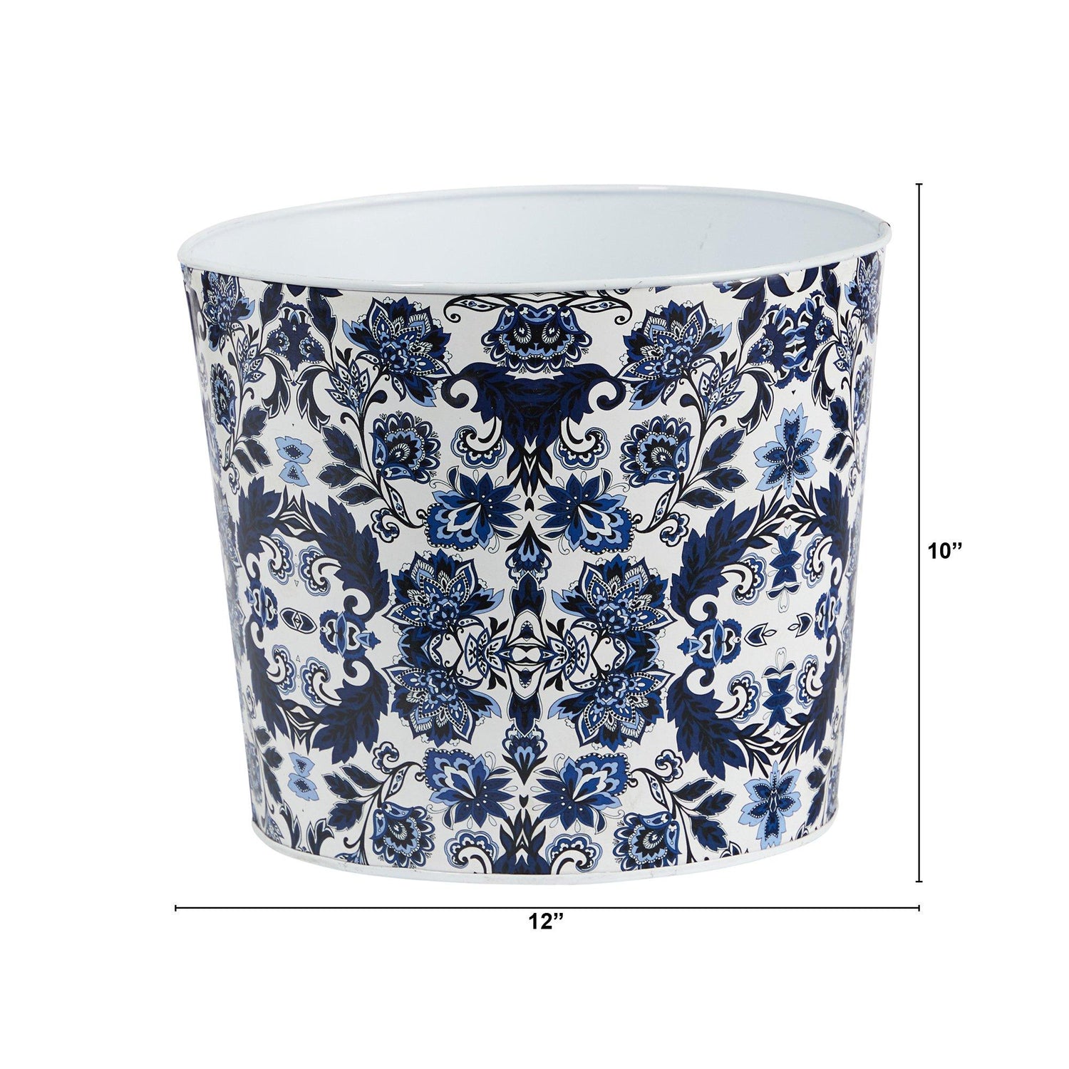 12” Oriental Blue and White Classic Round Metal Planter