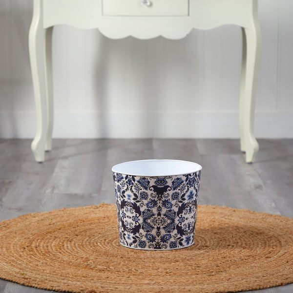 12” Oriental Blue and White Classic Round Metal Planter