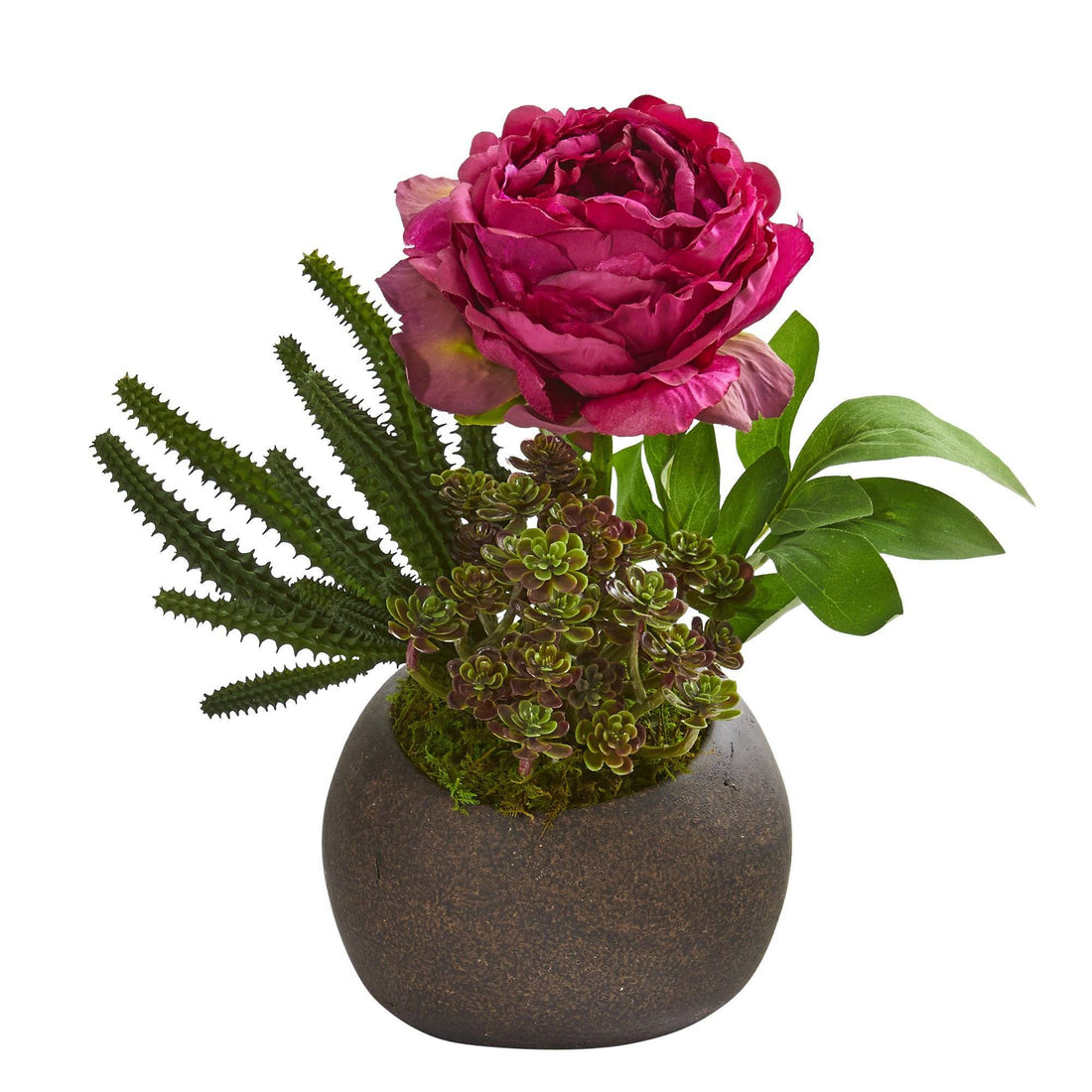 peony succulent 12” Peony and Succulent Artificial Arrangement in Stone Vase