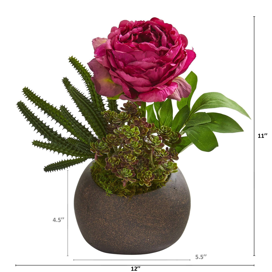 succulents and peonies 12” Peony and Succulent Artificial Arrangement in Stone Vase