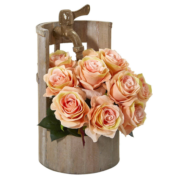 12” Rose Artificial Arrangement in Planter with Faucet