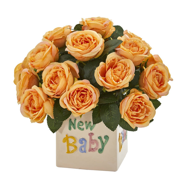 12” Rose Artificial Arrangement “New Baby” Vase