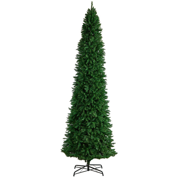12’ Slim Green Mountain Pine Artificial Christmas Tree with 3235 Bendable Branches