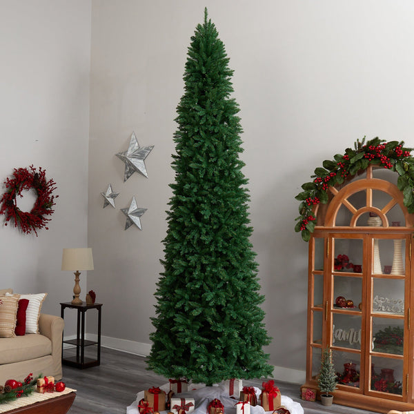 12’ Slim Green Mountain Pine Artificial Christmas Tree with 3235 Bendable Branches