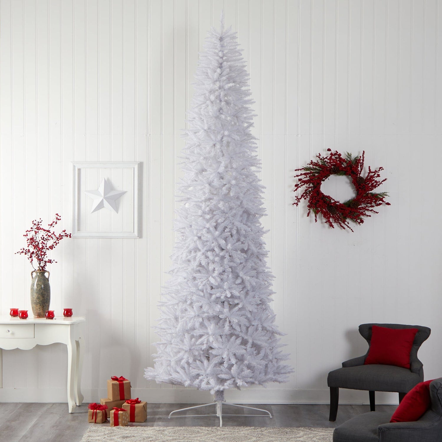 12’ Slim White Artificial Christmas Tree with 3235 Bendable Branches