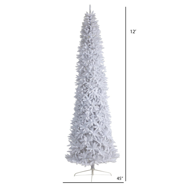 12’ Slim White Artificial Christmas Tree with 3235 Bendable Branches