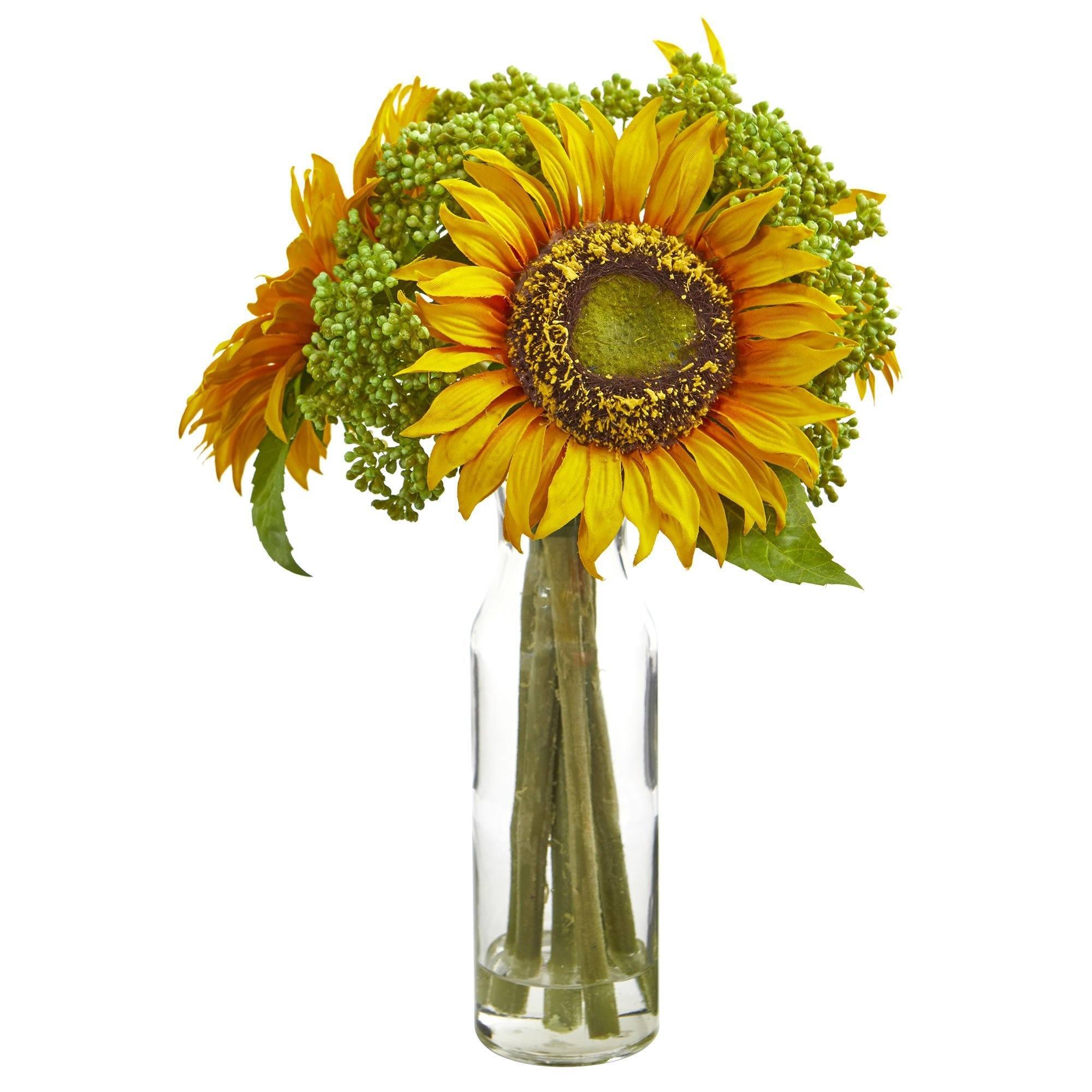 12” Sunflower Artificial Arrangement in Vase | Nearly Natural