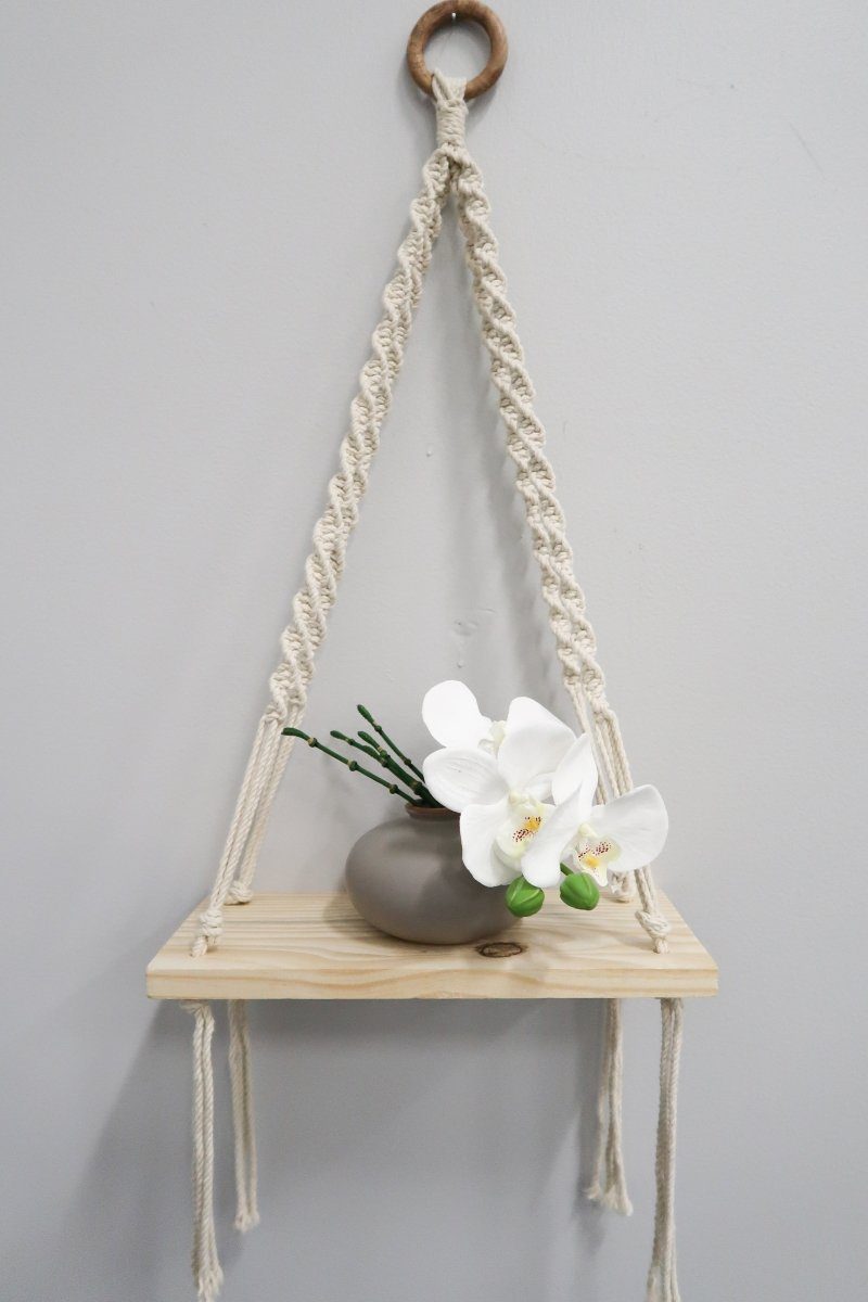macrame plant hanger shelf Nearly Natural 12in. x 22in. Hand Woven Macrame Wall Hanging with Wooden Shelf
