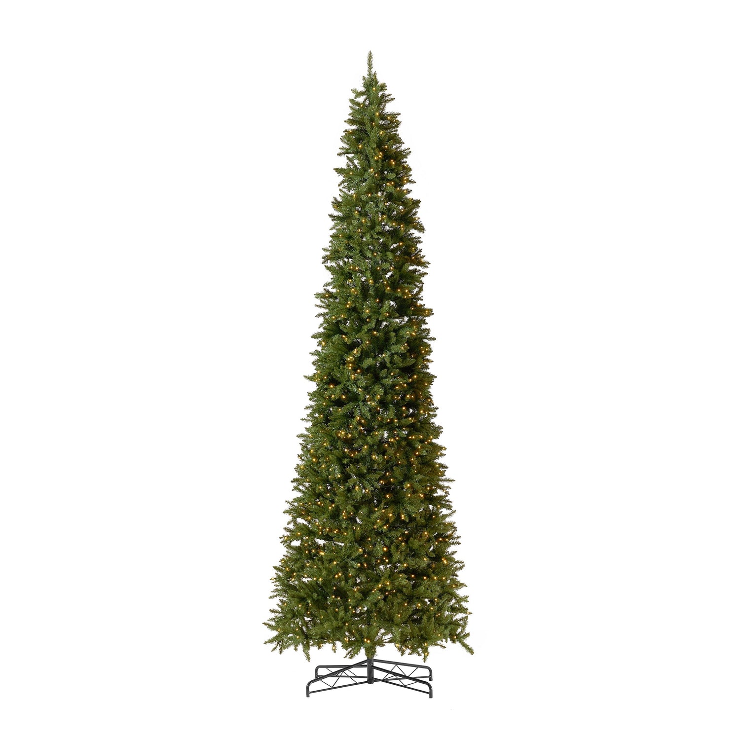 13’ Artificial Slim Green Mountain Pine Christmas Tree with 1360 Warm White LED Lights and 3924 Bendable Branches