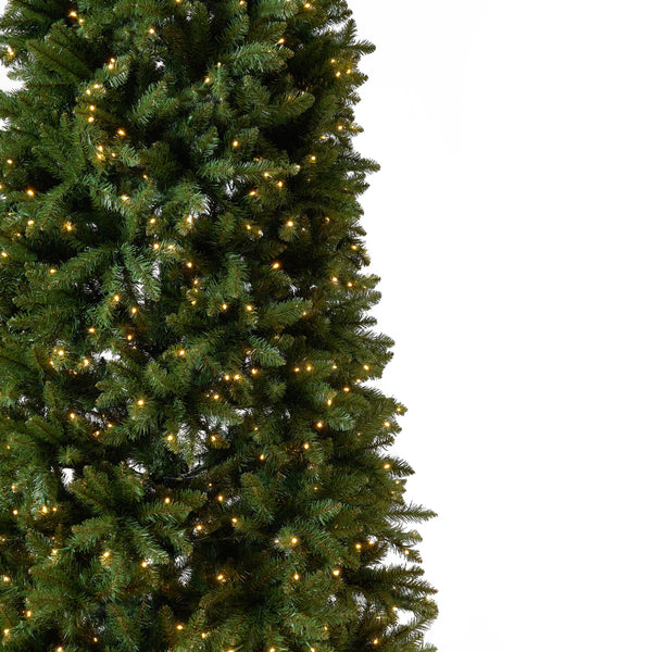 13’ Artificial Slim Green Mountain Pine Christmas Tree with 1360 Warm White LED Lights and 3924 Bendable Branches