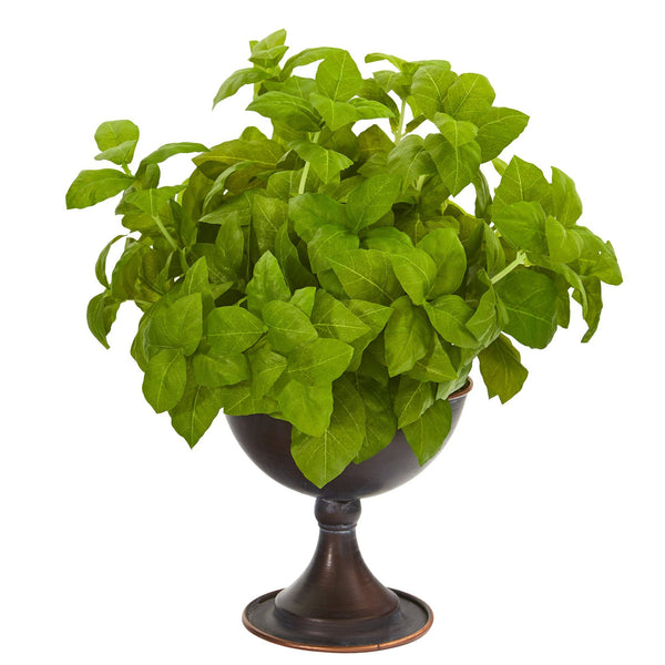 13” Basil Artificial Plant in Metal Chalice