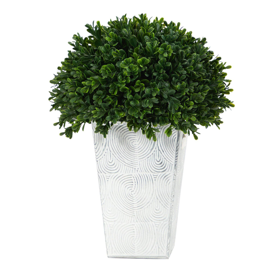 wayfair artificial plants indoor 13” Boxwood Topiary Artificial Plant in Embossed White  Planter(Indoor/Outdoor)