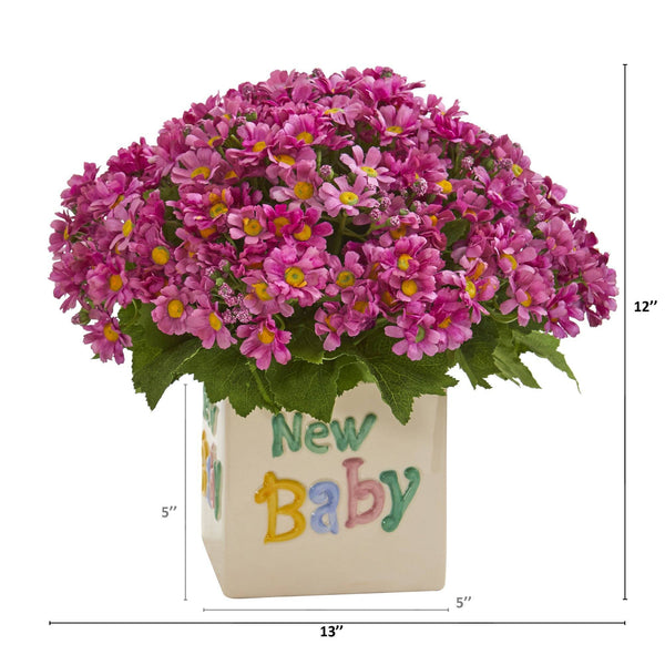 13” Daisy Artificial Arrangement in “New Baby” Vase
