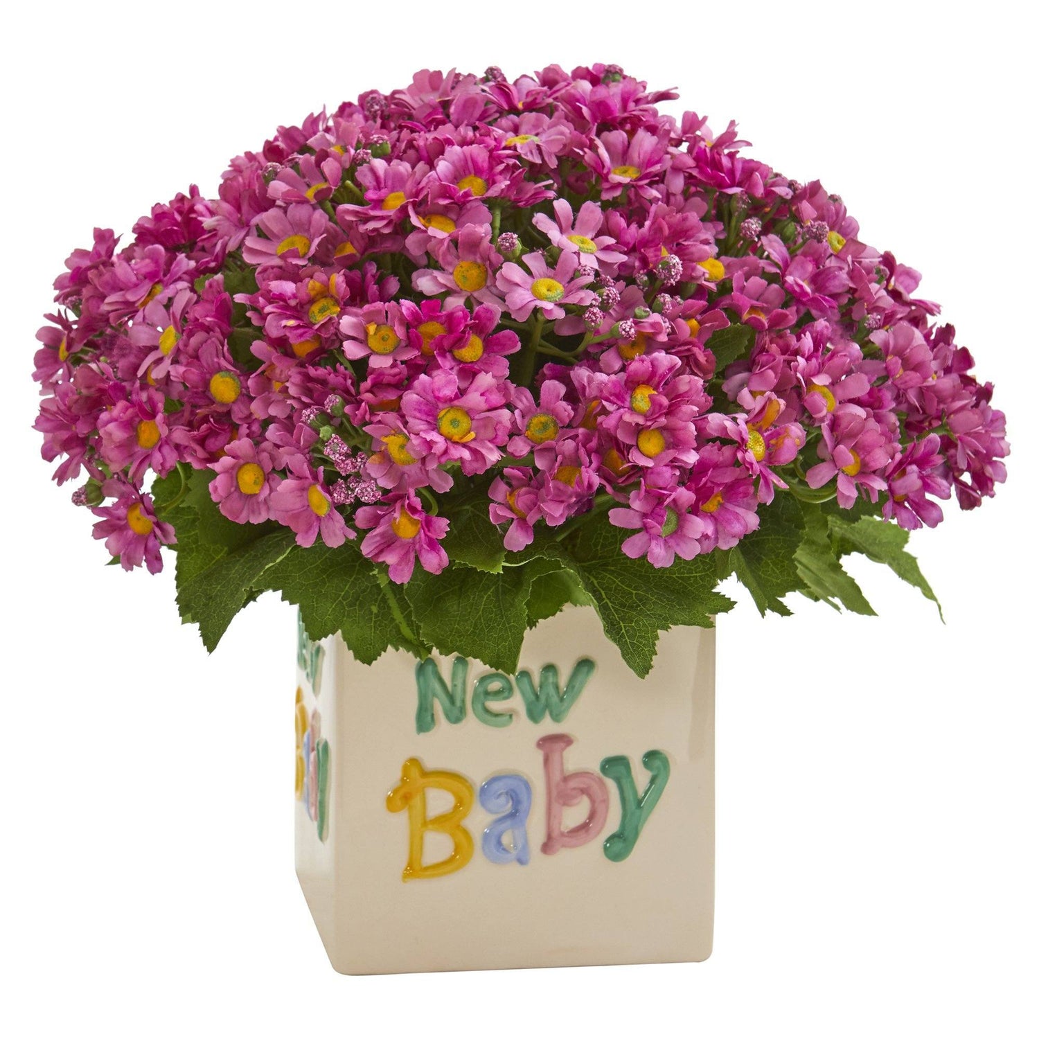 13” Daisy Artificial Arrangement in “New Baby” Vase